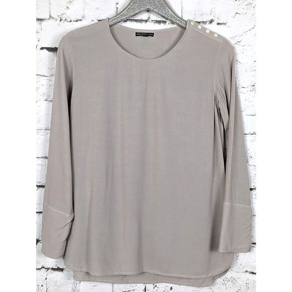 JAMES PERSE Minimalist Contemporary Career Button-Shoulder Long Sleeve Top Small - Picture 1 of 10